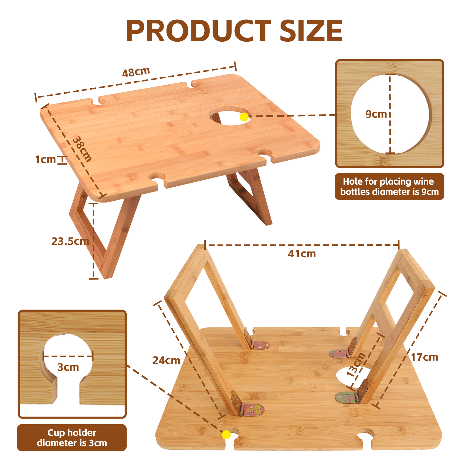 Living Today Bamboo Bamboo Foldable Picnic Table Tray with Wine and Glass Holders