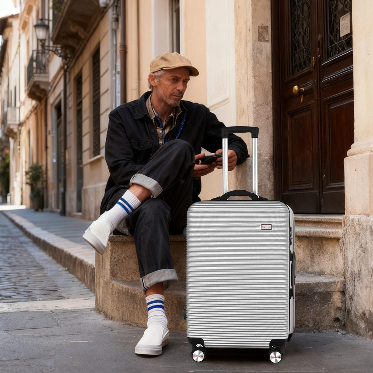 Flightmode 20" Digital Weighing Scale and USB Charging Port Lightweight Carry-on Luggage Suitcase Silver
