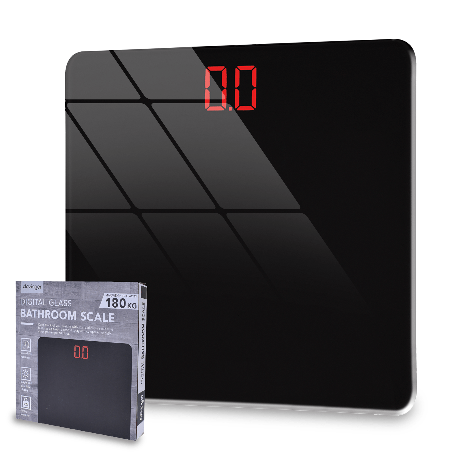 Clevinger weight scale Clevinger Digital Glass Bathroom Scale Max Capacity 180KG