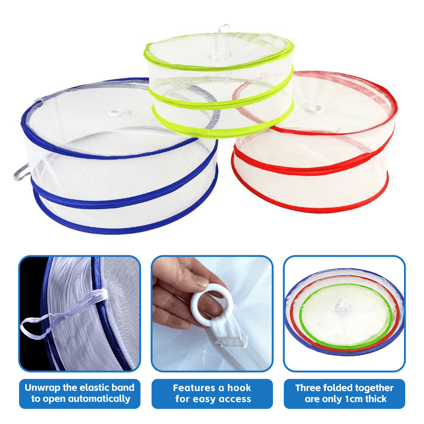 Living Today Kitchen 3 Pcs Pop Up Food Covers, Mesh Fly Protection, Picnic Cover