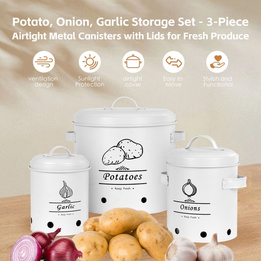 Clevinger Kitchen 3 Pcs Galvanised Iron Fruit Vegetable Storage Tins