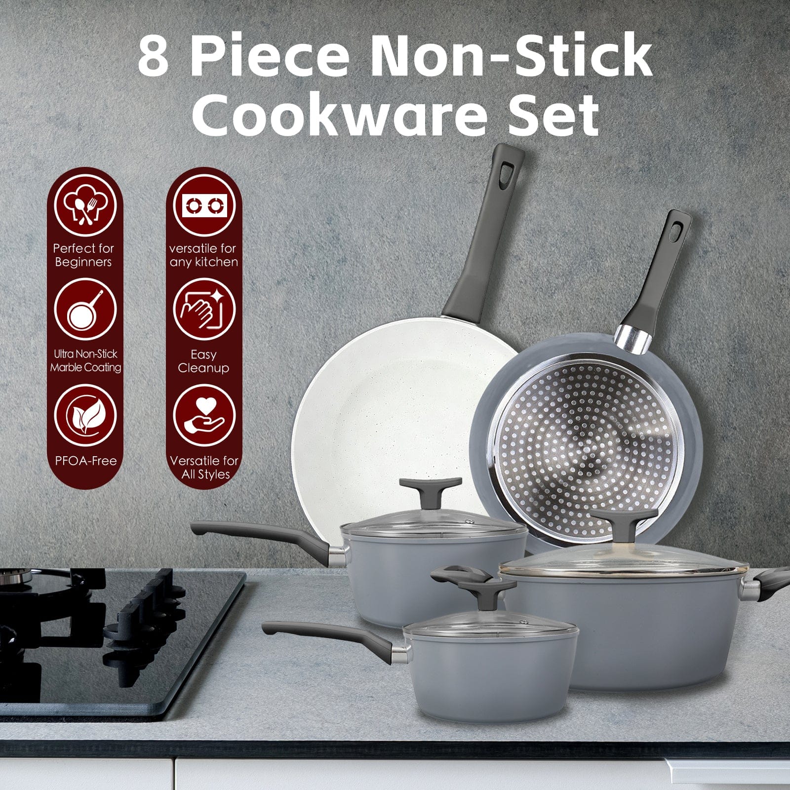 Clevinger 8 Pcs Clevinger Non-Stick Cookware Set