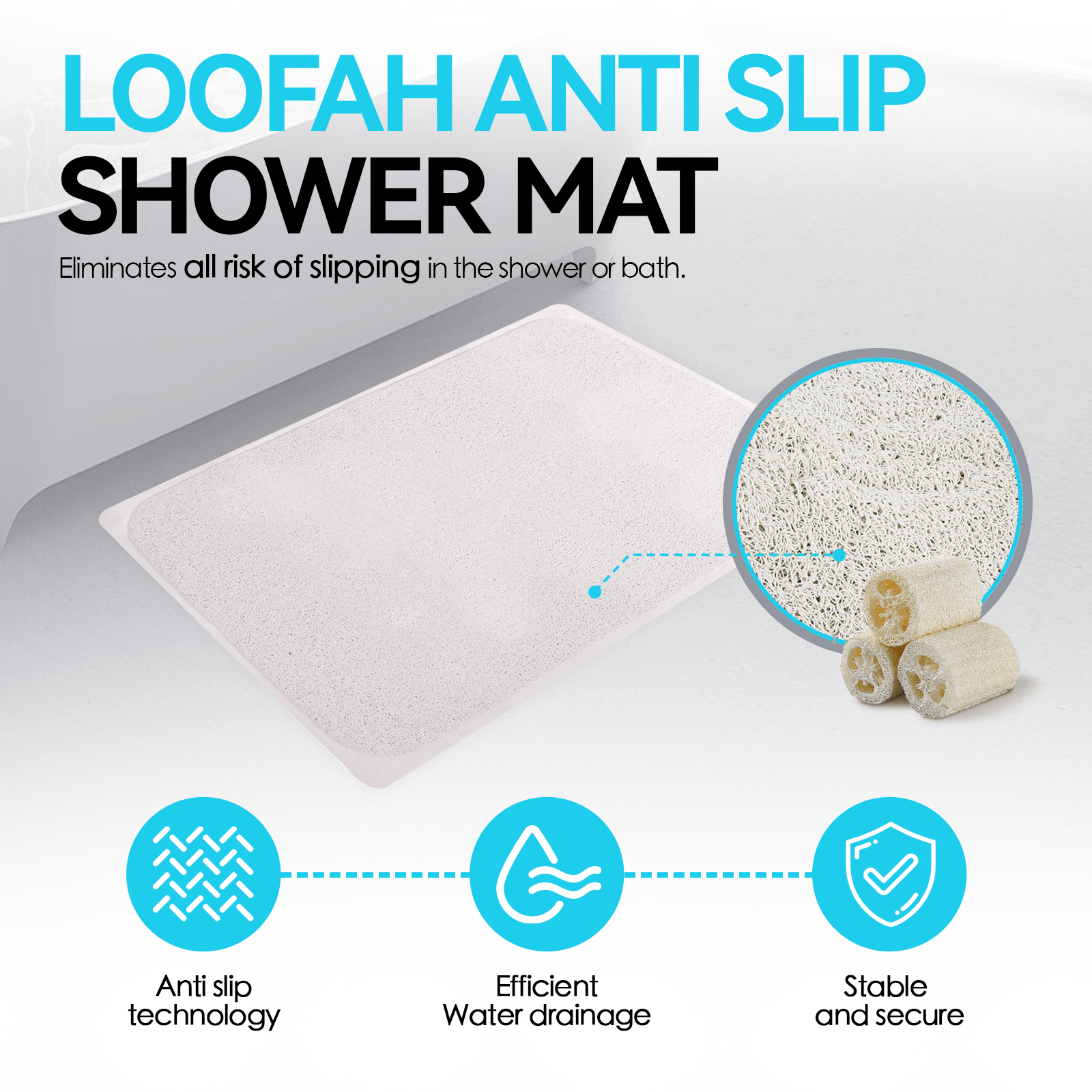 Living Today Homewares Non Slip Loofah Shower Bathtub Mat Bathroom Safe Mat Extra Large 75 x 44 CM