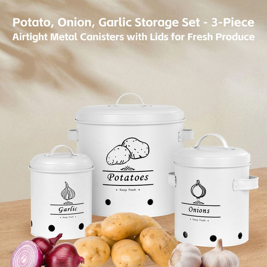 Clevinger Kitchen 3 Pcs Galvanised Iron Fruit Vegetable Storage Tins