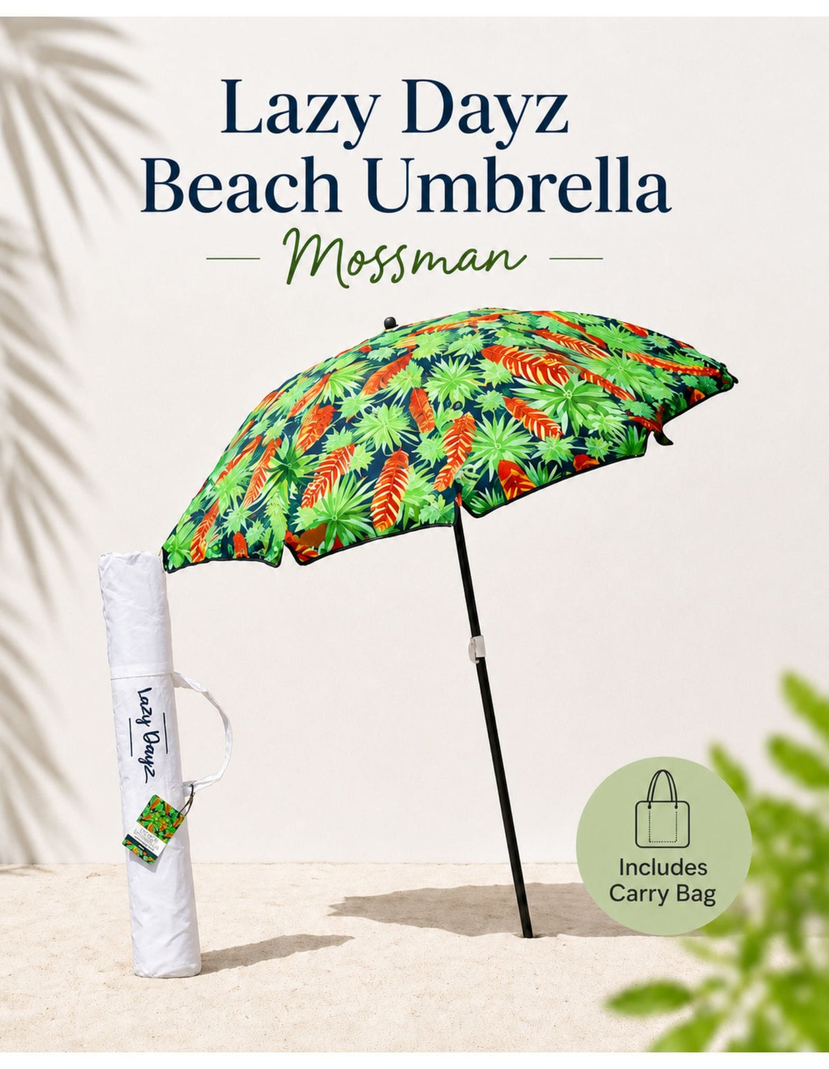 Lazy Dayz Beach Accessories Lazy Dayz 1.8m Tiltable Beach Umbrella with Carry Bag - Mossman