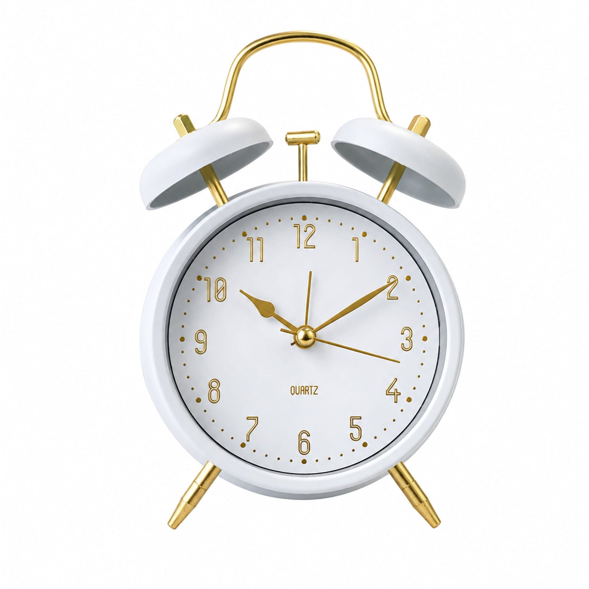 Living Today Clevinger Classic White &amp; Gold Twin Bell Alarm Clock | 16cm