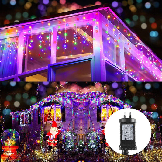 Living Today Inflatable Party Decorations 200 Low Voltage LED Icicle Fairy Lights 8 Function Memory Hold Christmas Decoration Multicolor