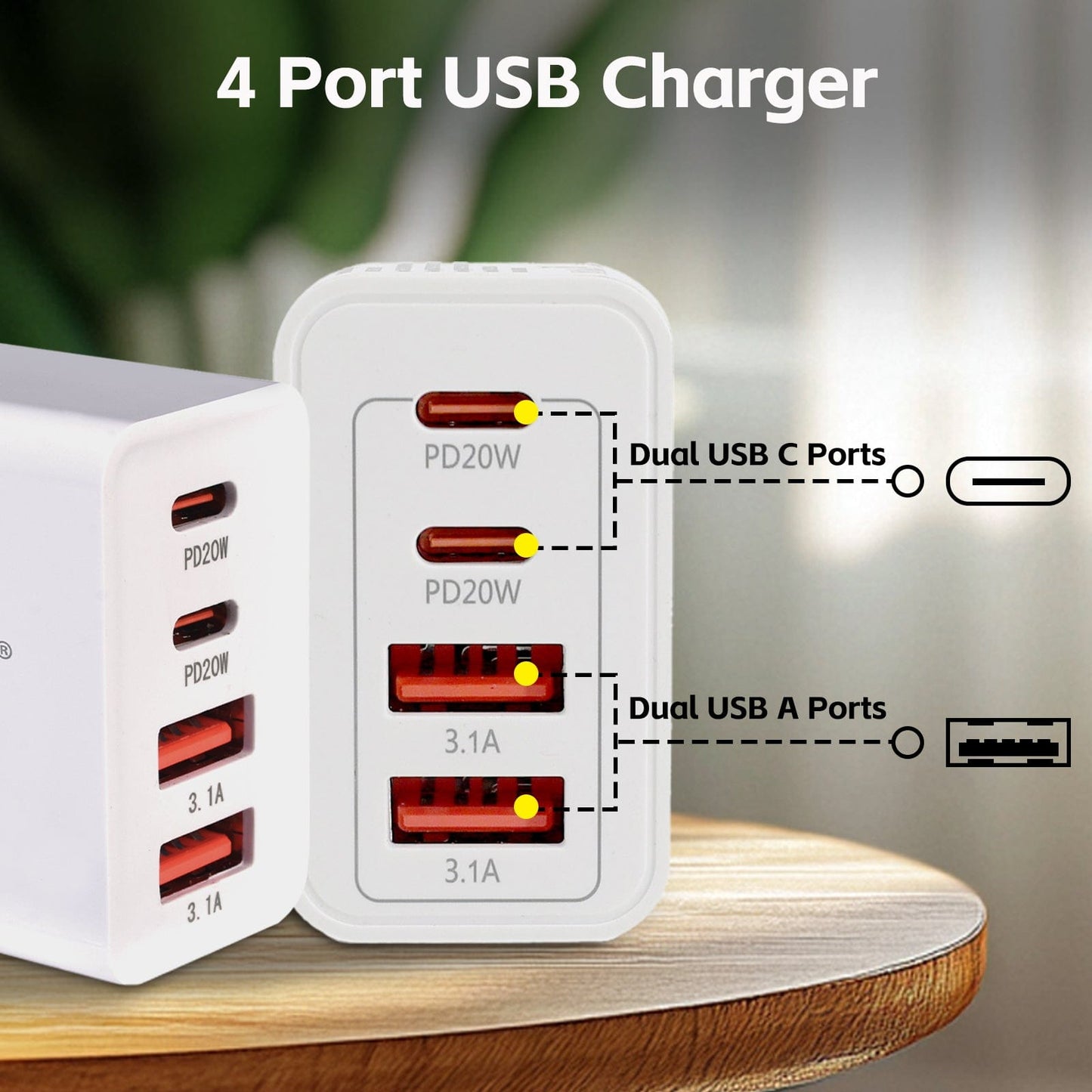 plugd USB charger 4 PORT  WALL CHARGER USB C+USB A