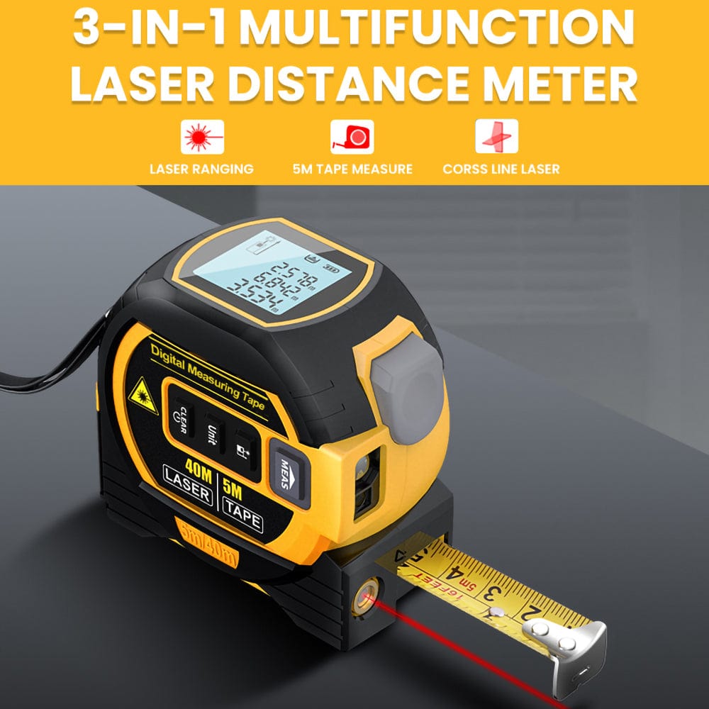 Living Today laser tape measure 40m Laser Measure, Cross-line Laser Level, 5m Tape Measure Yellow