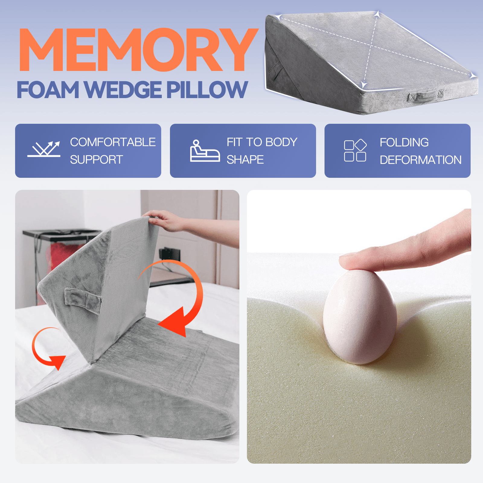 Living Today Pillows Memory Foam Adjustable Bed Wedge Sleep Cushion Pillow