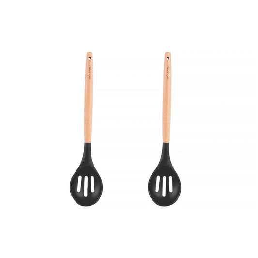 Clevinger cookware 2pcs Beechwood & silicone slotted spoon charcoal