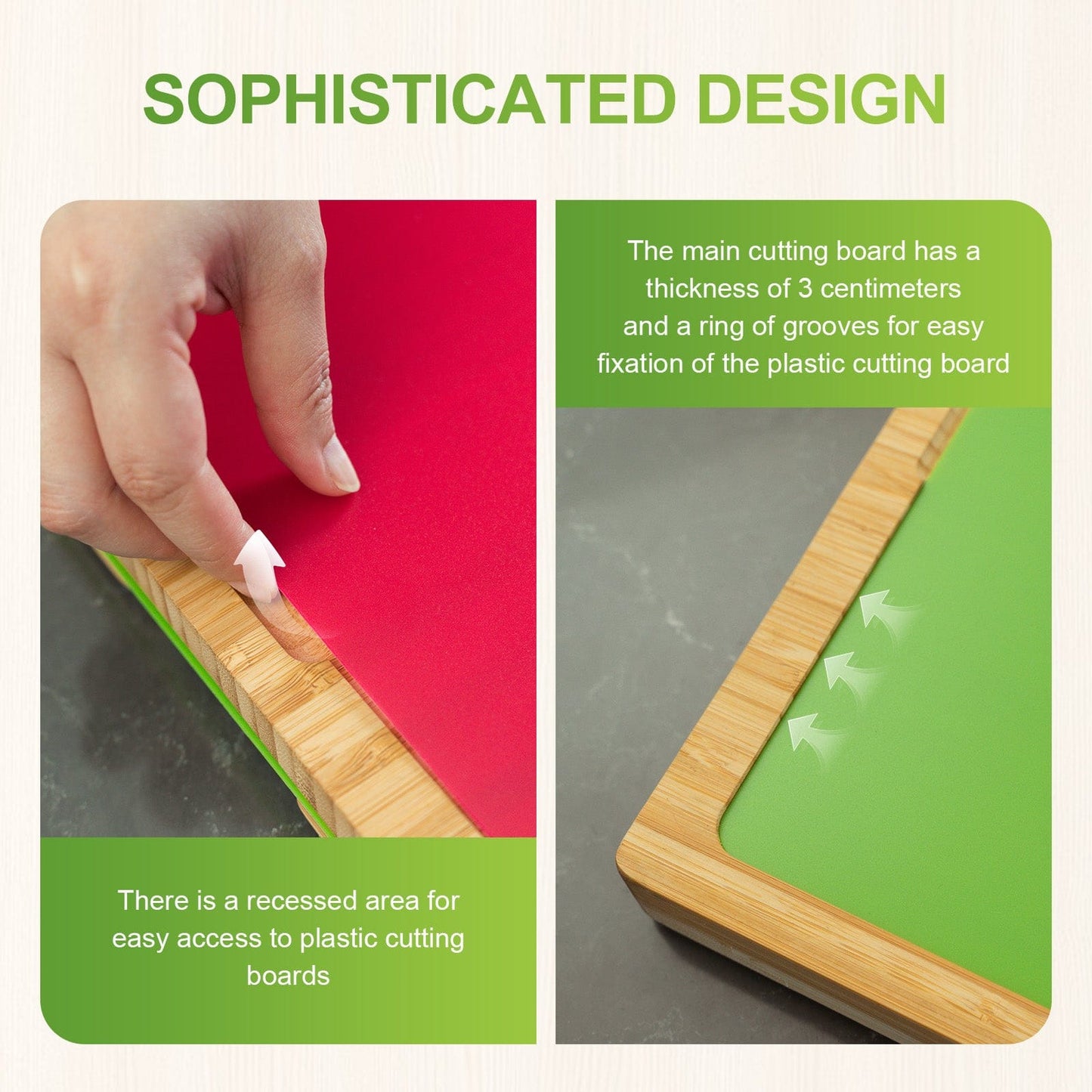 Living Today chopping board Bamboo Chopping Board with set of 5 Color-Coded Flexible Cutting Mats