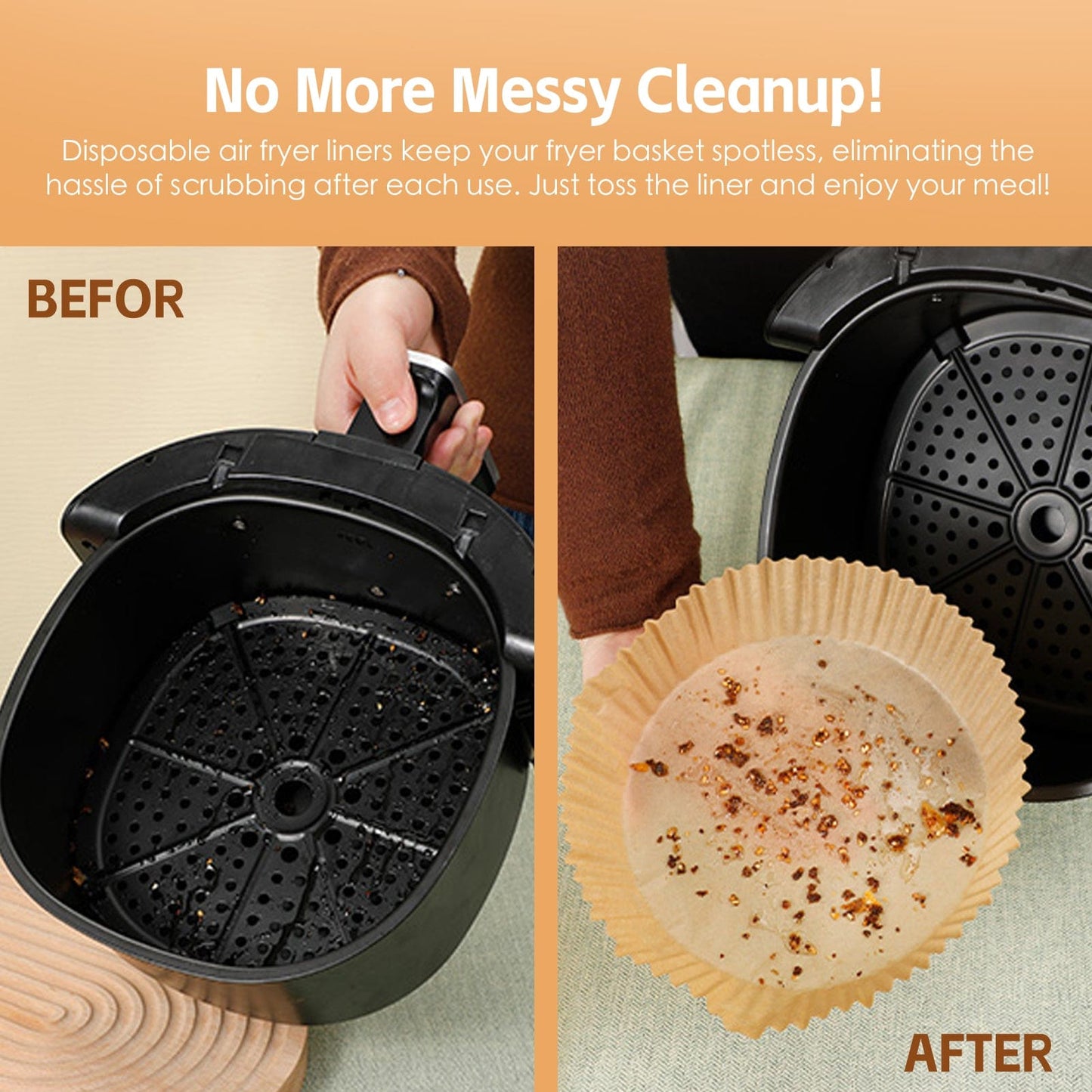 COOK EASY Air Fryer Liner 100 Pcs 20cm Round Disposable Unbleached Silicone Paper Dish Air-fryer Liner