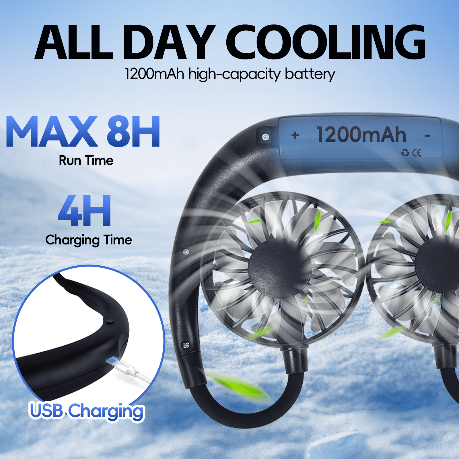 Living Today Fans Sports Fan Hanging USB Charging Travel Creative Neck Tool Portable 3 Speeds