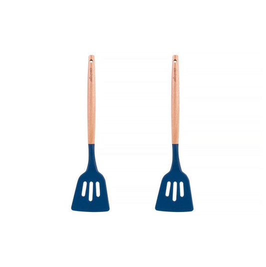 Clevinger cookware 2pcs Beechwood & silicone slotted turner navy