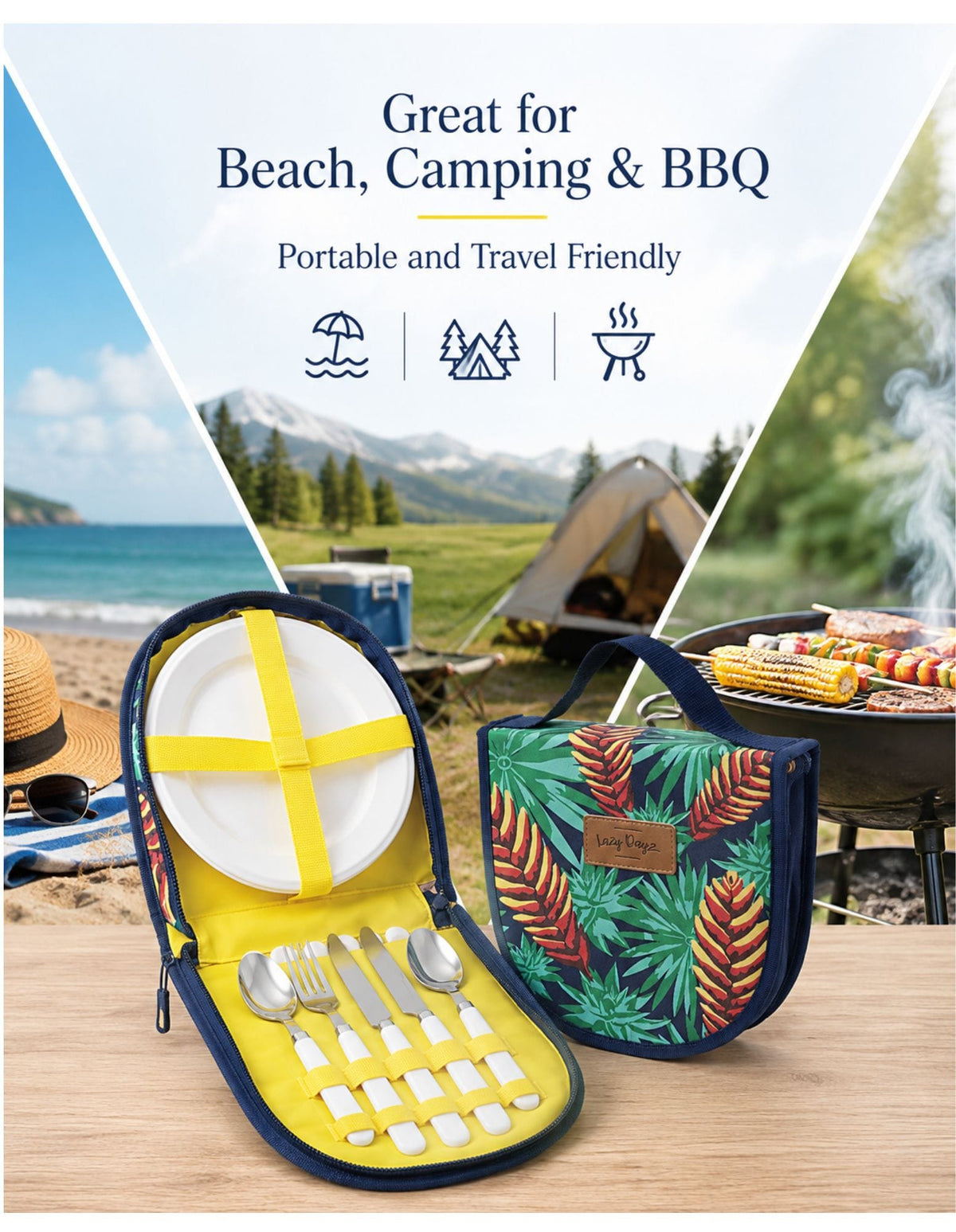 Lazy Dayz Beach and Summer Lazy Dayz Picnic Cutlery Wallet Set - Mossman