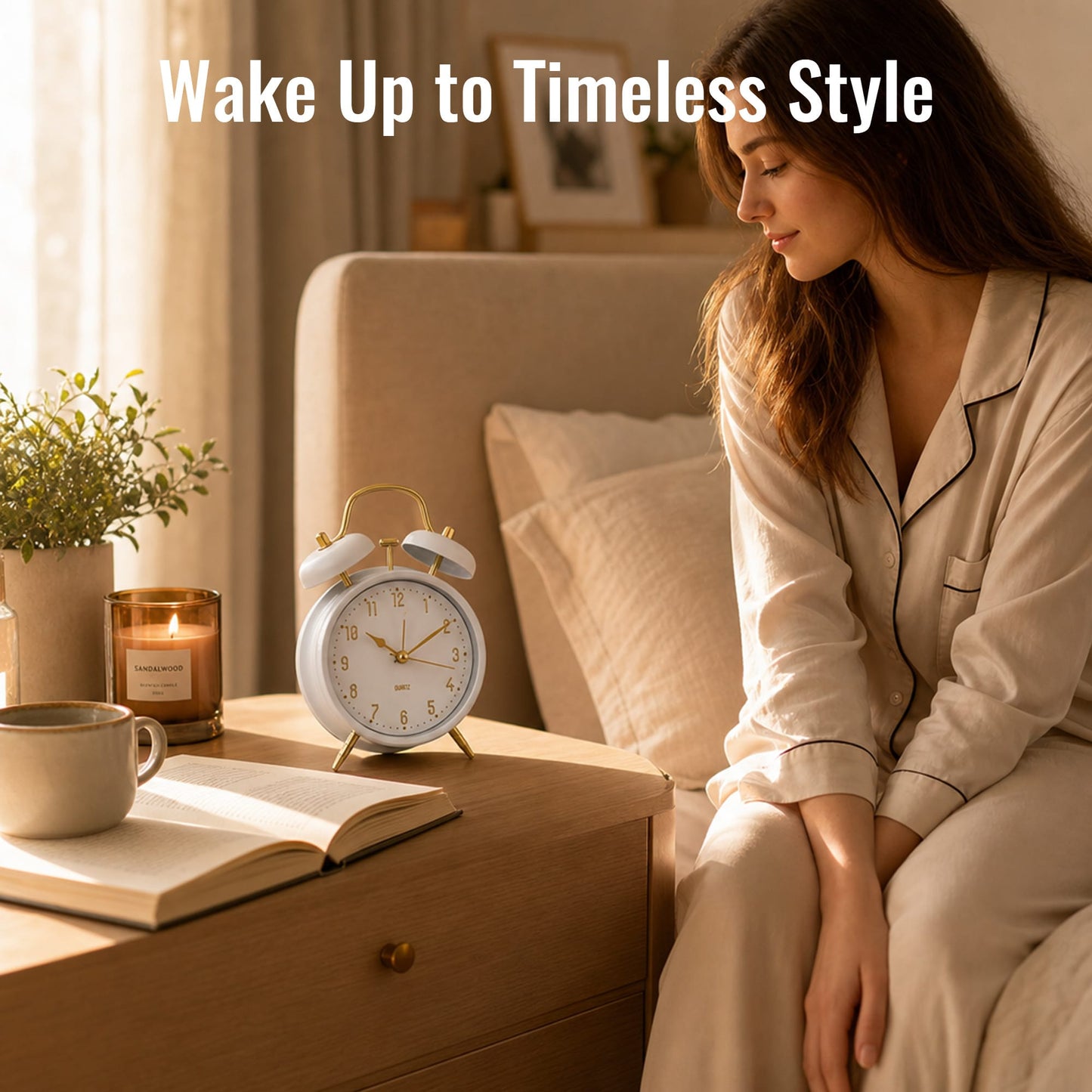Living Today Clevinger Classic White &amp; Gold Twin Bell Alarm Clock | 16cm