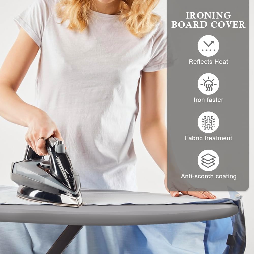 Clevinger Ironing Boards Clevinger Ultra Thick Heat Retaining Felt Ironing Iron Board Cover Easy Fitted - Cover only-Metallic Gray