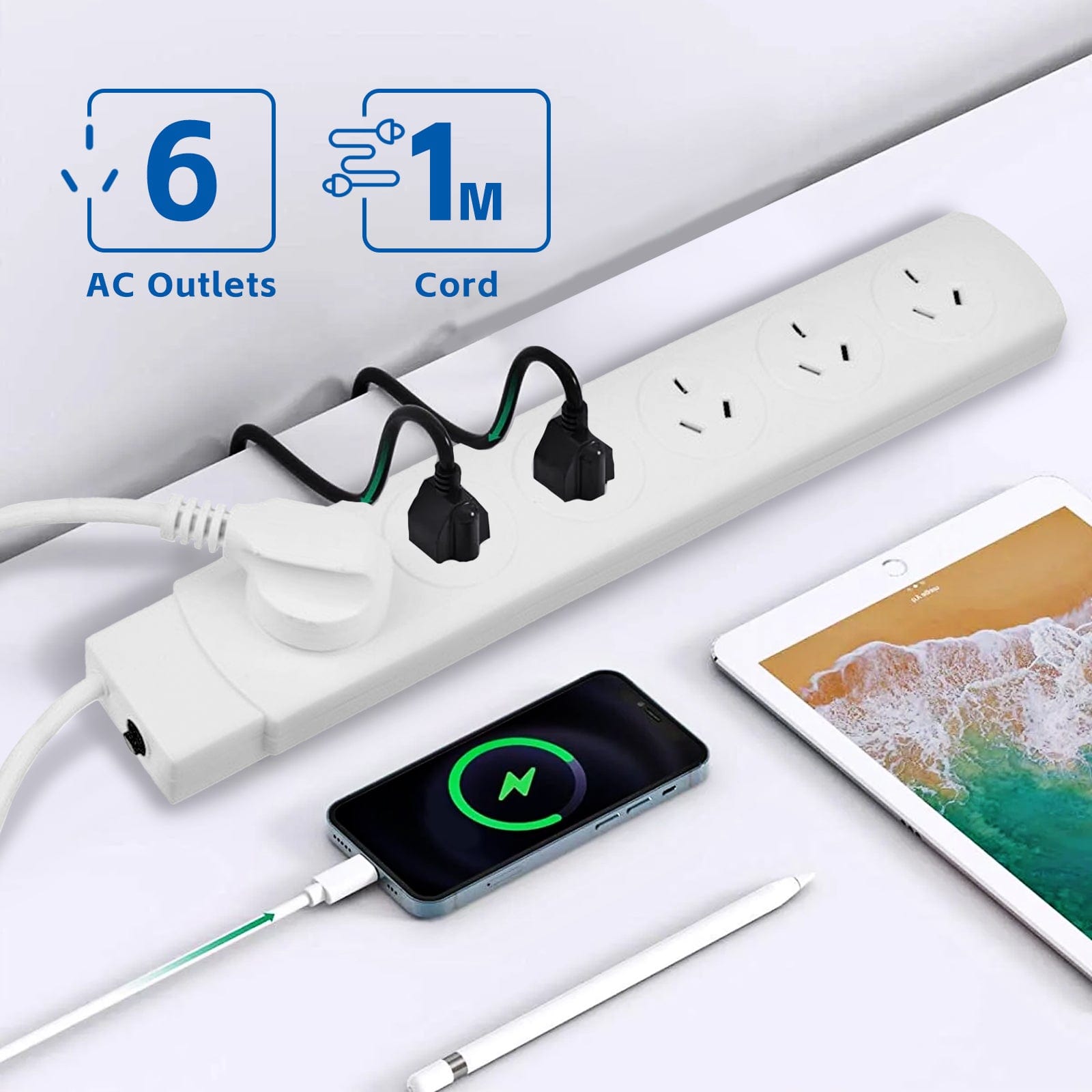 plugd Electrical 6 Outlet Power Board With 【Surge Protectionã€?M Lead Cable