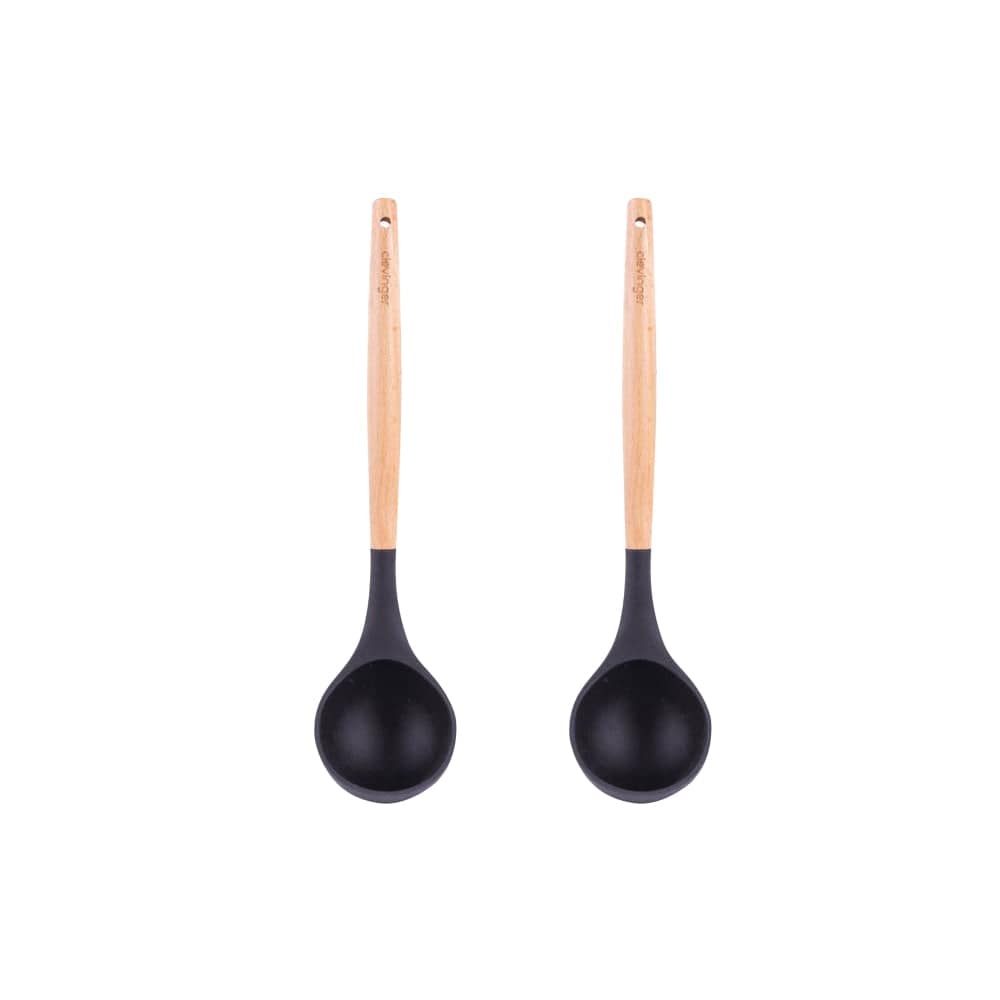 Clevinger cookware 2pcs Beechwood & silicone ladle charcoal