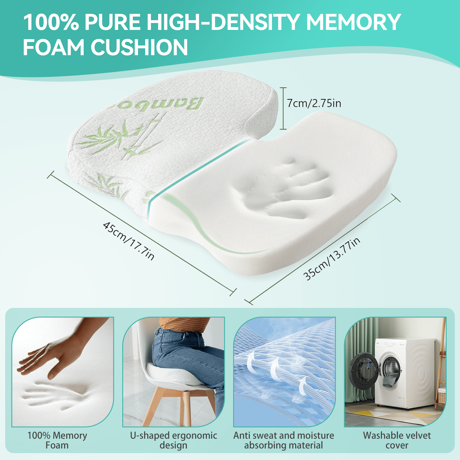 Living Today Homewares 2 x Bamboo Memory Foam Pressure Relief Seat Cushion