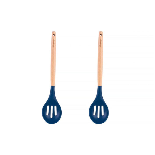 Clevinger cookware 2pcs Beechwood & silicone slotted spoon navy