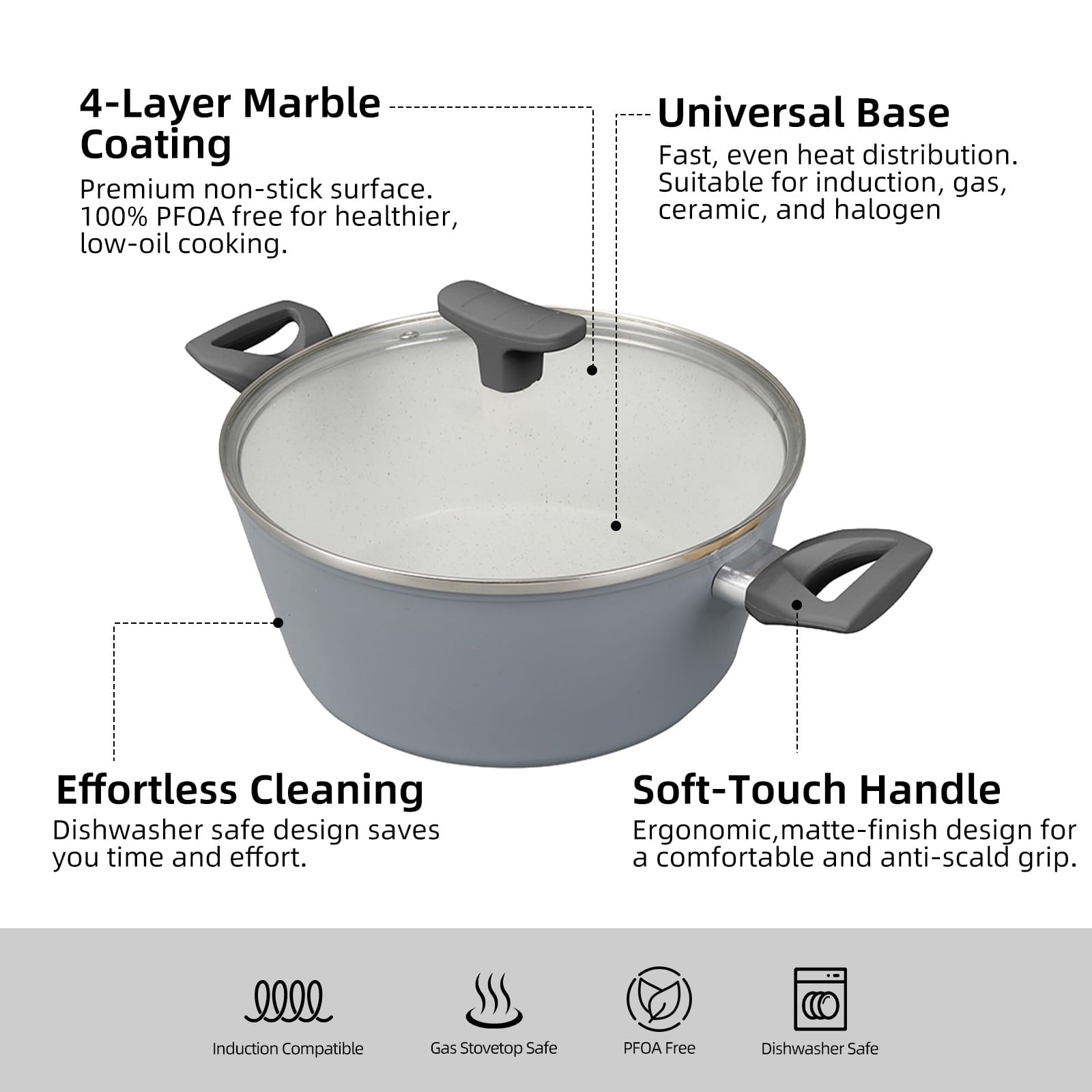 Living Today CLEVINGER 24CM NON-STICK CASSEROLE WITH LID