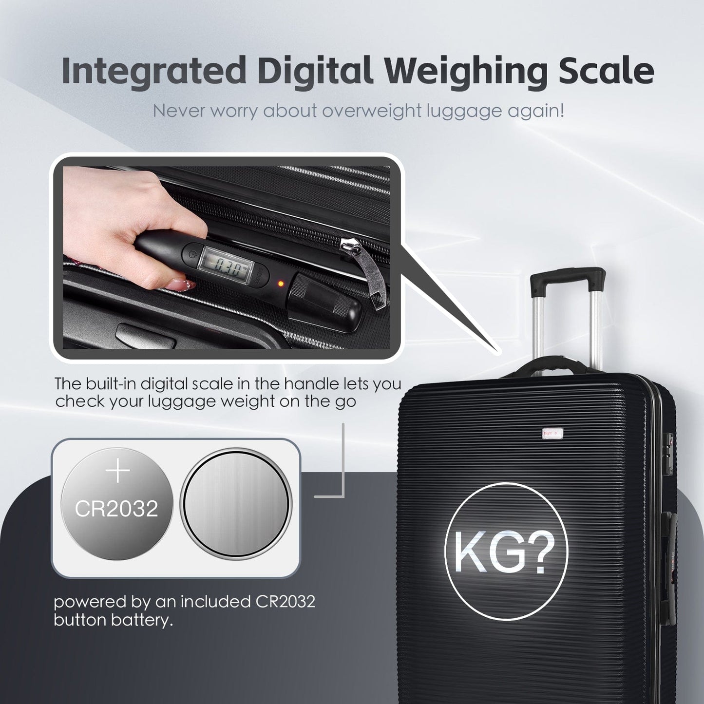 Flightmode 28" Digital Weighing Scale and USB Charging Port Lightweight Luggage Suitcase Black