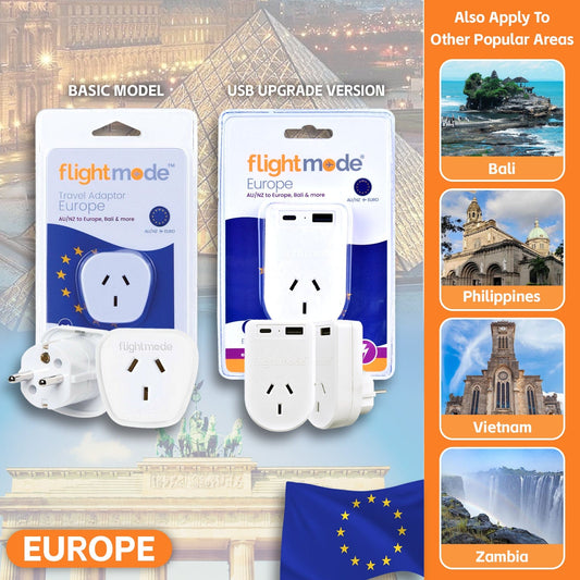 Flightmode travel adptor Flightmode Outbound AU/NZ to EUROPE/BALI Travel Adaptor with USB Type C & A
