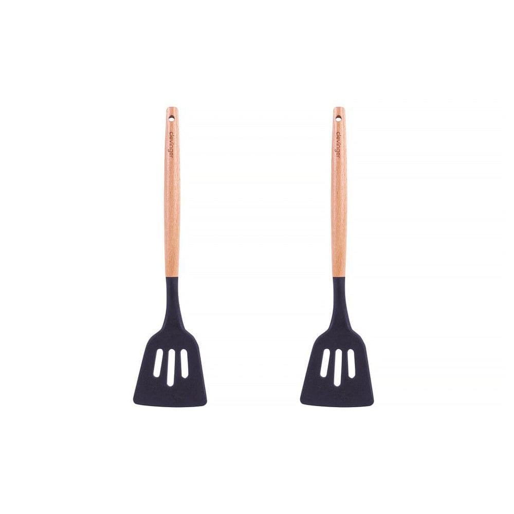 Clevinger cookware 2pcs Beechwood & silicone slotted turner charcoal