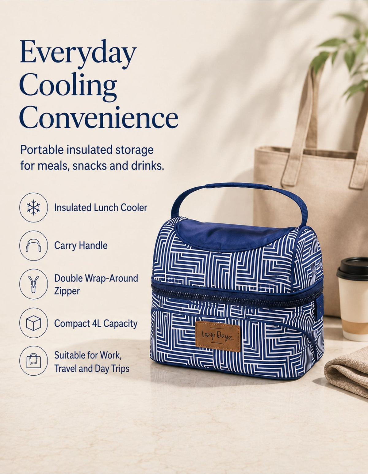 Lazy Dayz Picnic Lazy Dayz Insulated Deluxe Lunch Cooler - Makena