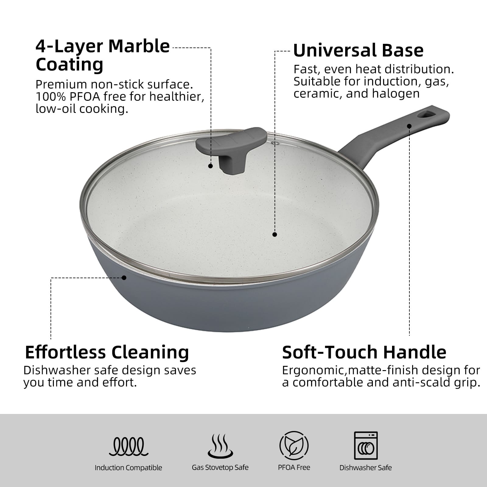 Living Today CLEVINGER 28CM NON-STICK SAUTE PAN WITH LID