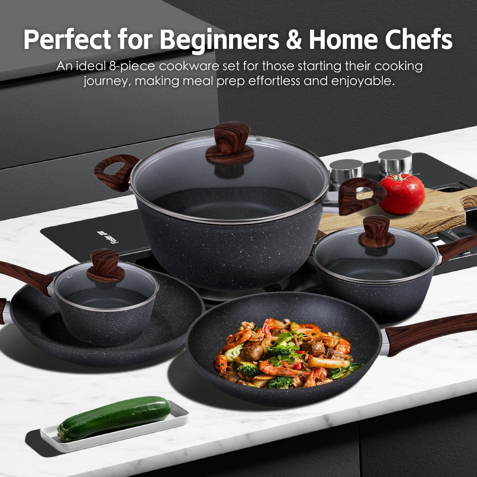 Clevinger Kitchen 8 Pcs Clevinger Non-Stick Cookware Set