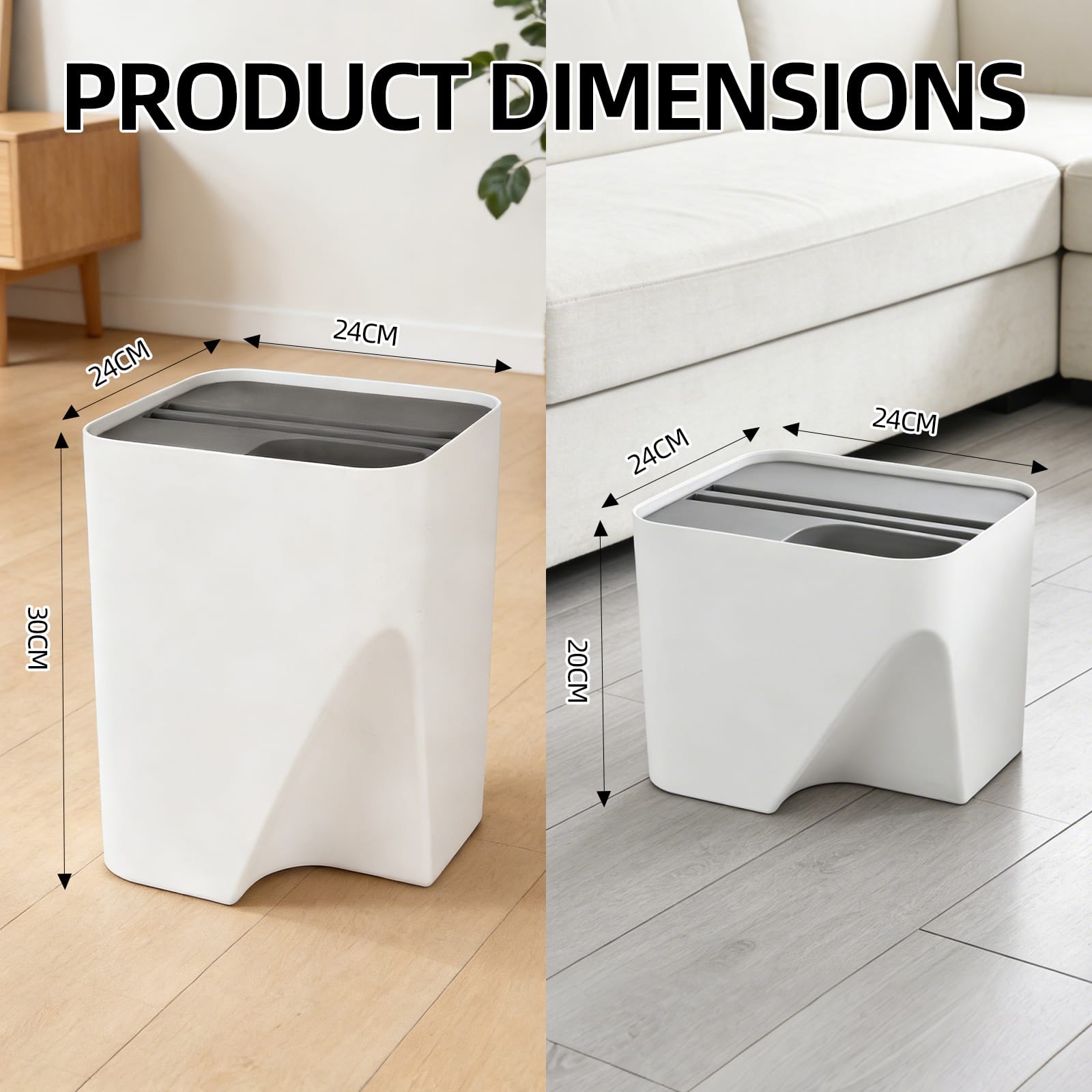 Living Today kitchenware 2 Pcs 12L+18L Stackable Plastic Kitchen Trash Bin Household Classification Storage Box