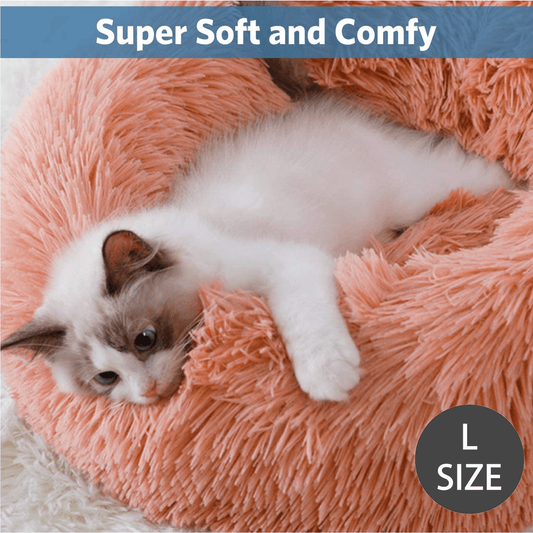 Living Today Plush Donut Faux Fur Calming Pet Nest - Salmon Pink - L