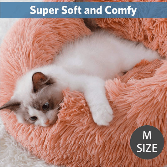 Living Today Plush Donut Faux Fur Calming Pet Nest - Salmon Pink - M