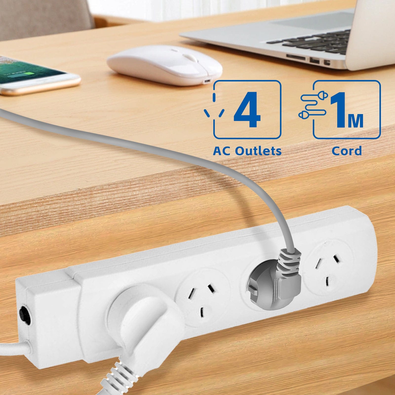 plugd Extension Cords 4 Outlet Power Board With 【Surge Protectionã€?with Individual Switches 1M Lead Cable