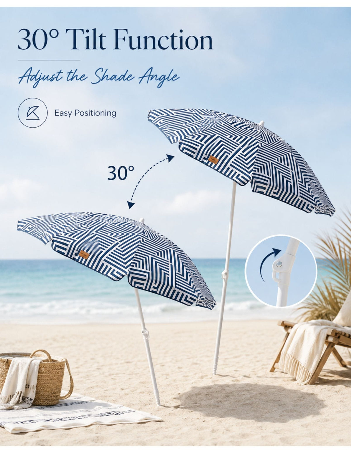 Lazy Dayz Beach Accessories Lazy Dayz 1.8m Tiltable Beach Umbrella with Carry Bag - Makena