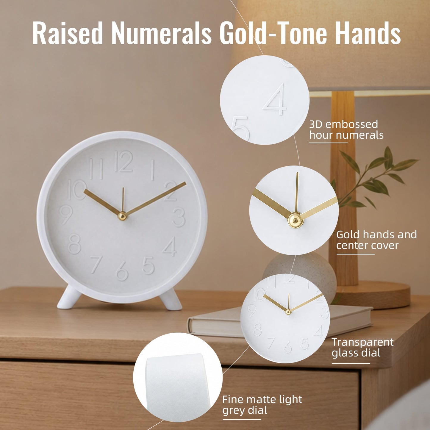 Living Today Clevinger White & Gold Tabletop Alarm Clock | 14.7cm