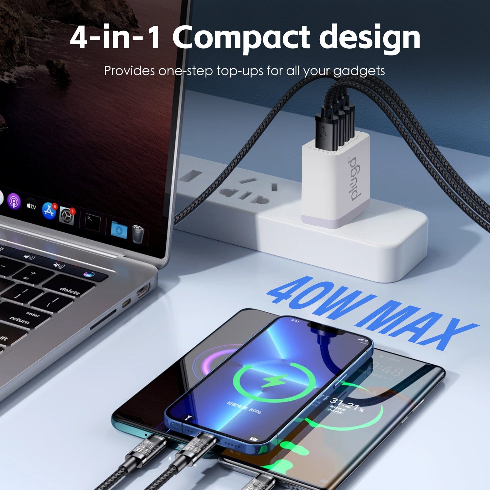 plugd USB charger 4 PORT  WALL CHARGER USB C+USB A
