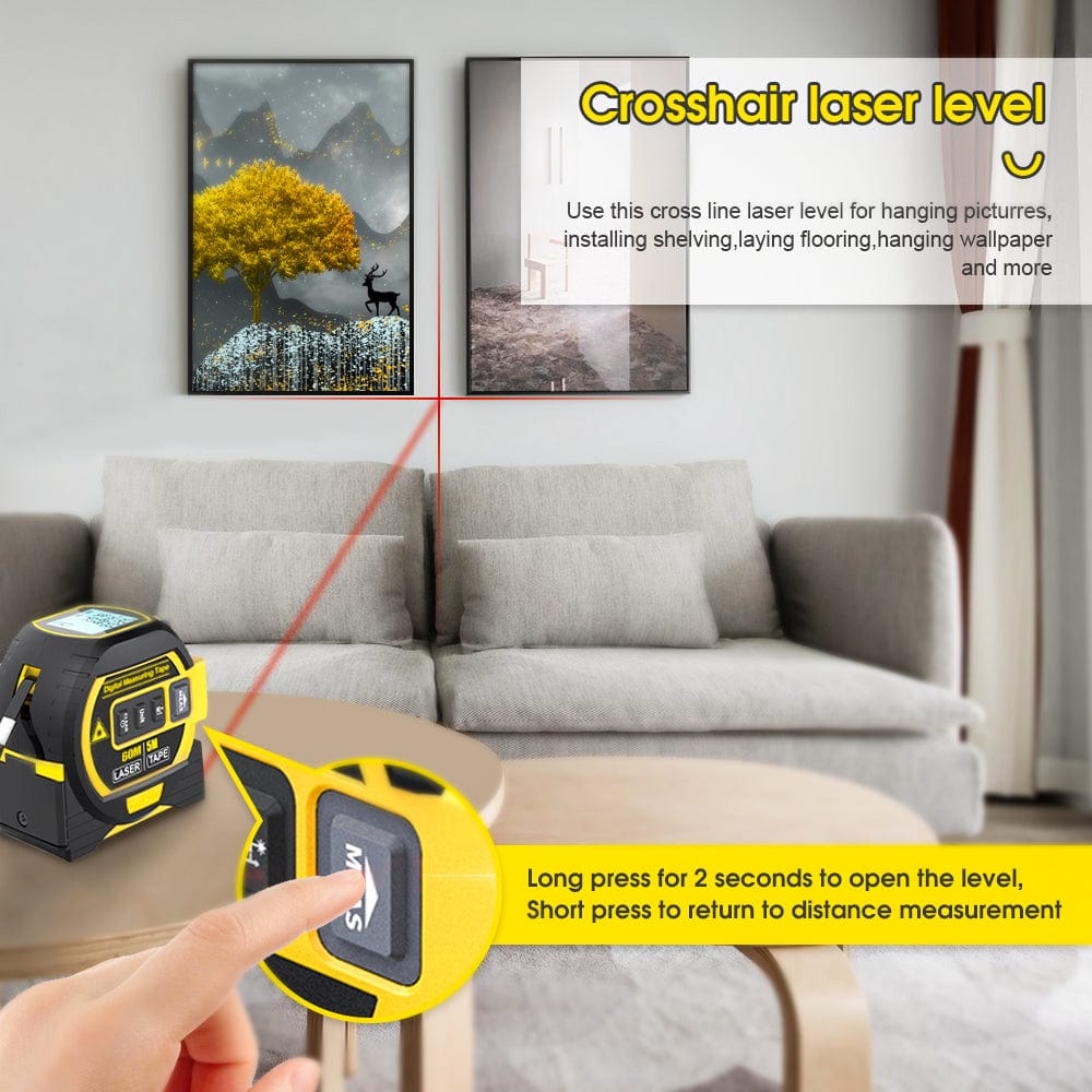 Living Today laser tape measure 60m Laser Measure, Cross-line Laser Level, 5m Tape Measure Yellow