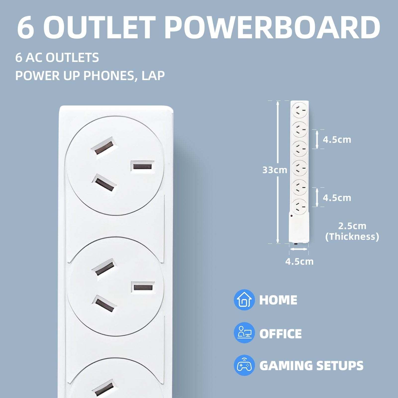 plugd Electrical 6 Outlet Power Board With 【Surge Protectionã€?M Lead Cable