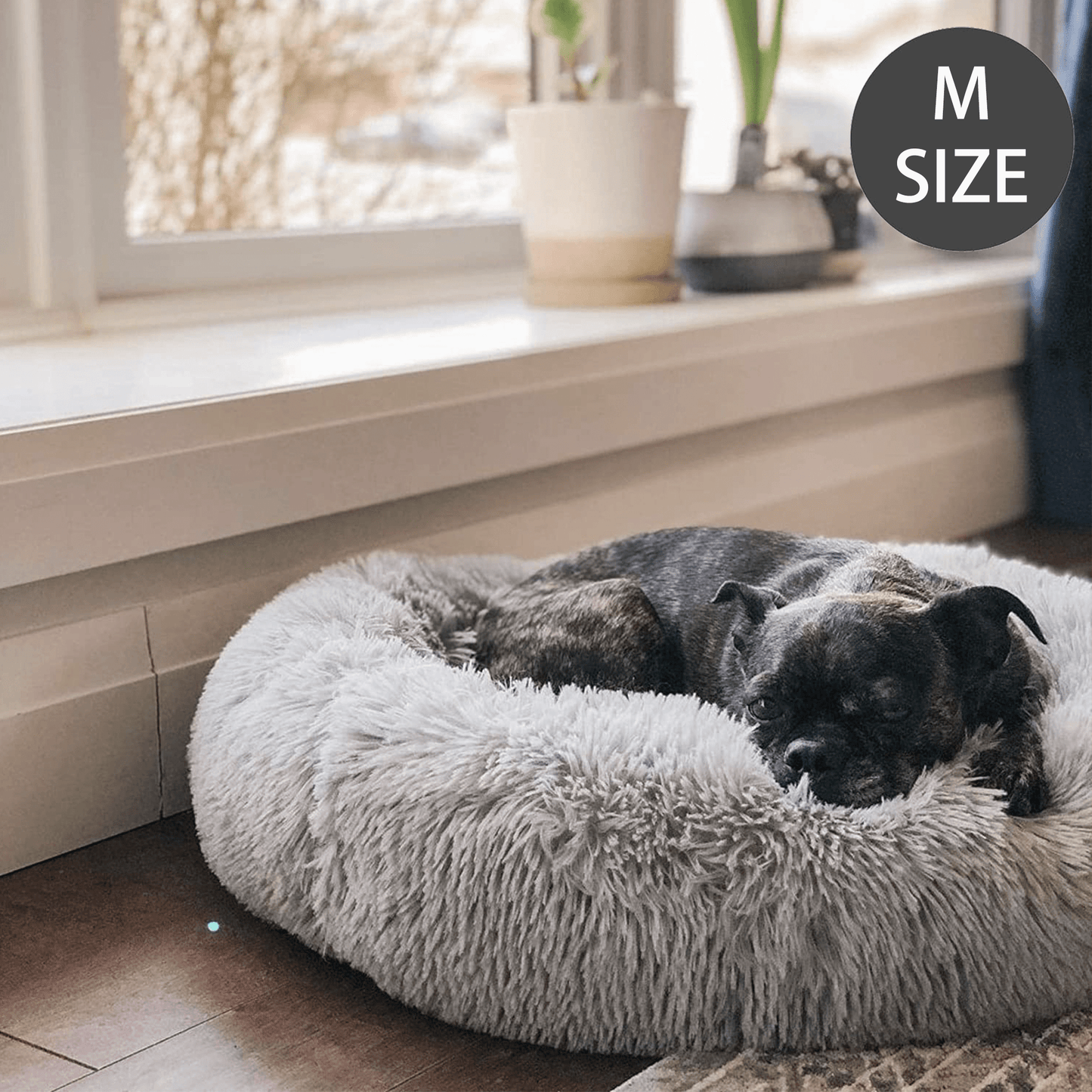 Living Today Plush Donut Faux Fur Calming Pet Nest - Grey - M