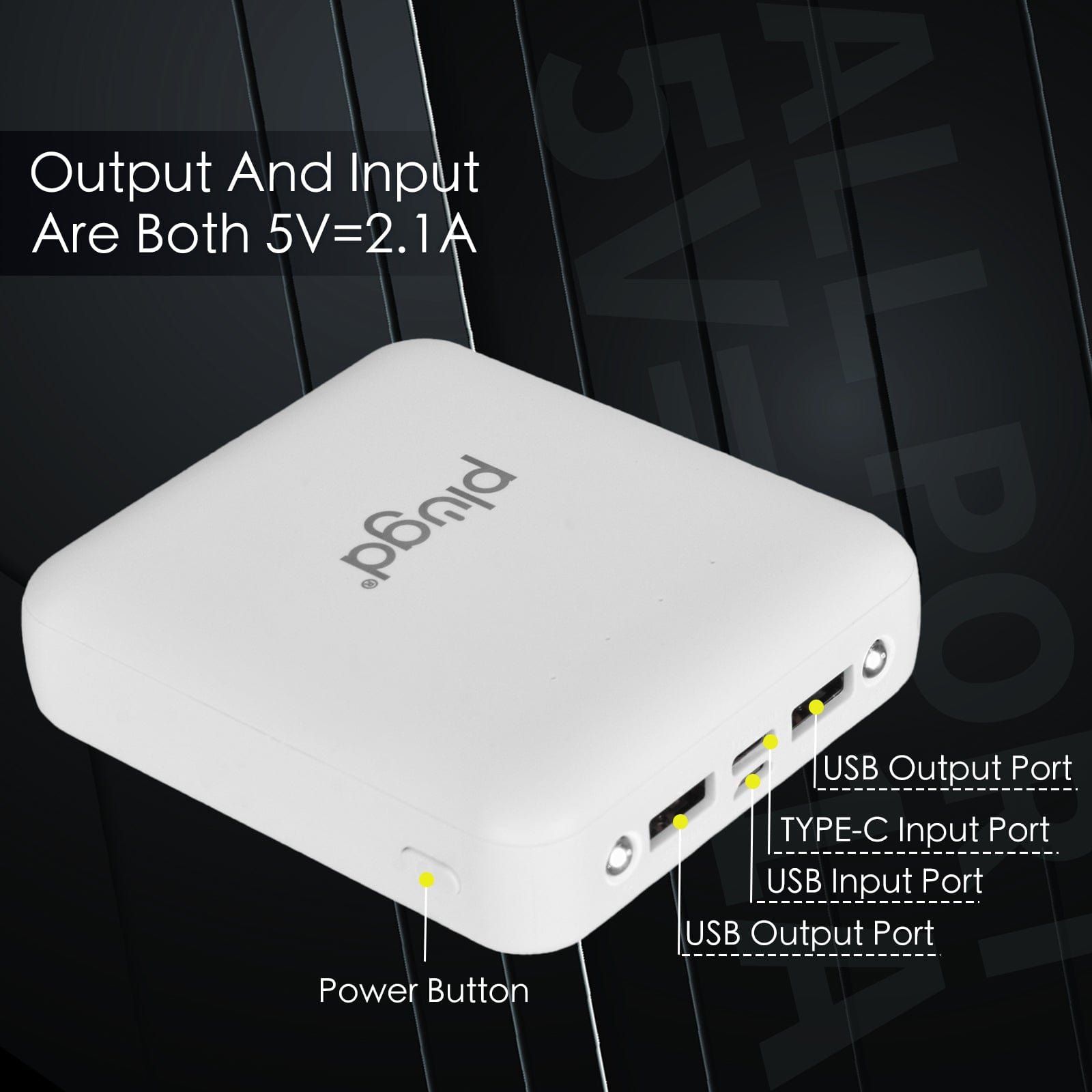 plugd power bank 5000mAh Fast Charge Power Bank with 4 Built-in Cables and LED Lights