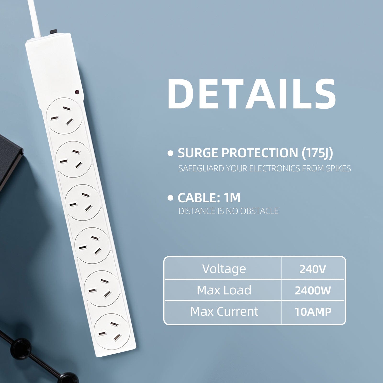 plugd Electrical 6 Outlet Power Board With 【Surge Protectionã€?M Lead Cable