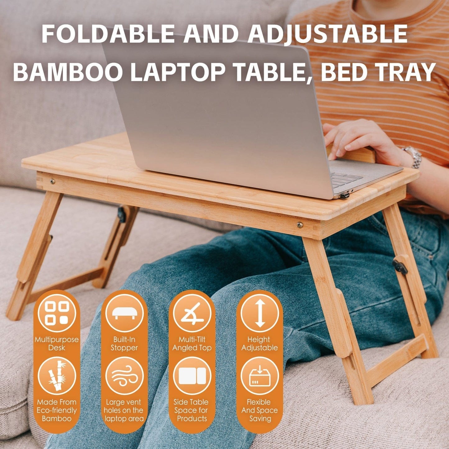 Living Today Homewares Foldable and Adjustable Bamboo Laptop Table, Bed Tray