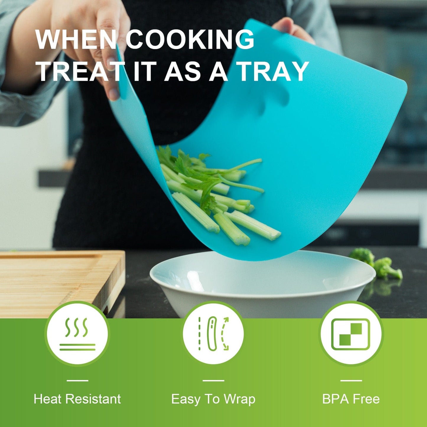 Living Today chopping board Bamboo Chopping Board with set of 5 Color-Coded Flexible Cutting Mats