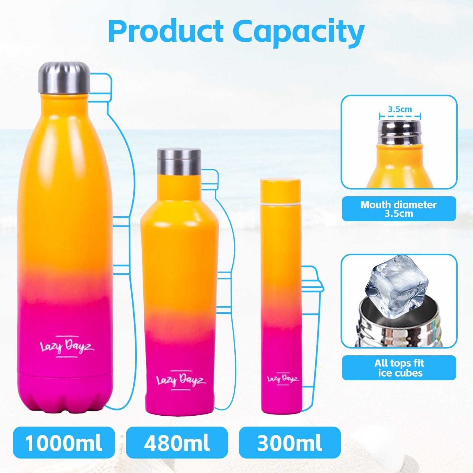 Lazy Dayz Hydration Lazy Dayz Jumbo Drink Bottle 1L - Orange Pink Ombre
