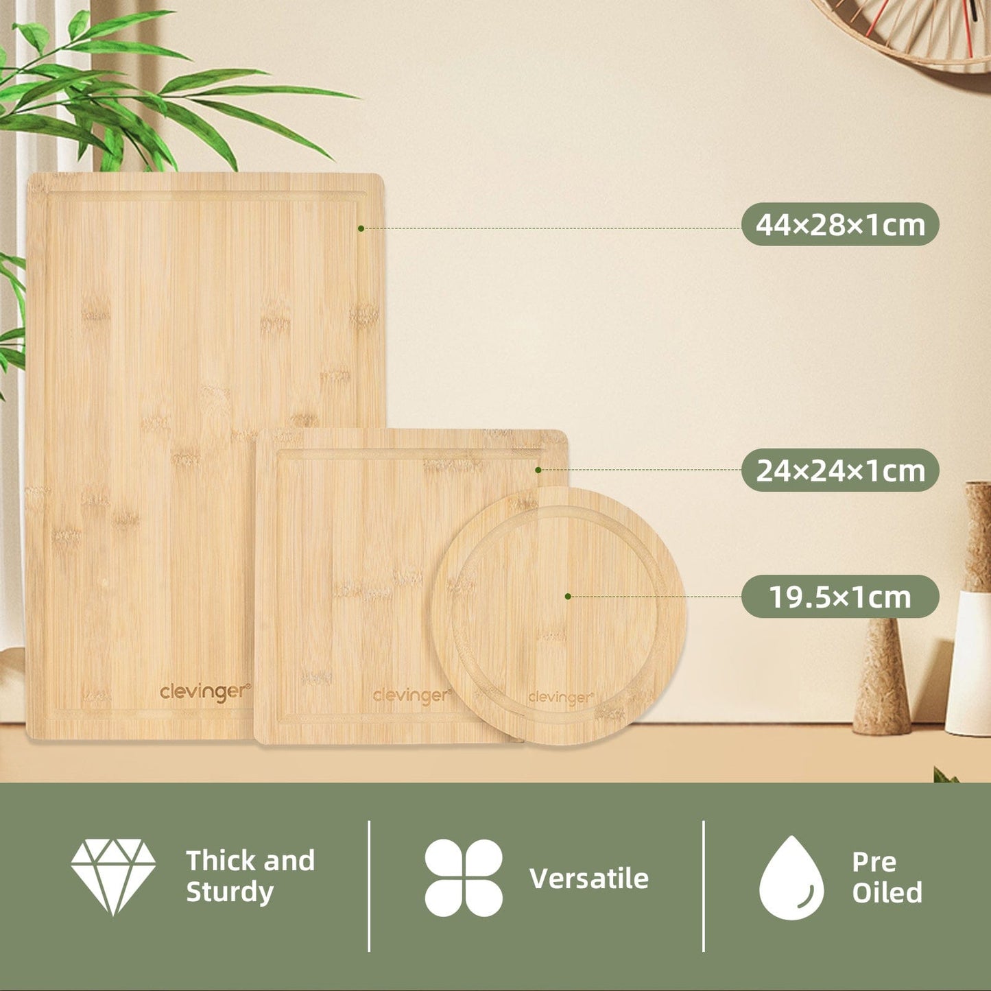 Clevinger 3 Pcs Bamboo Cutting Board