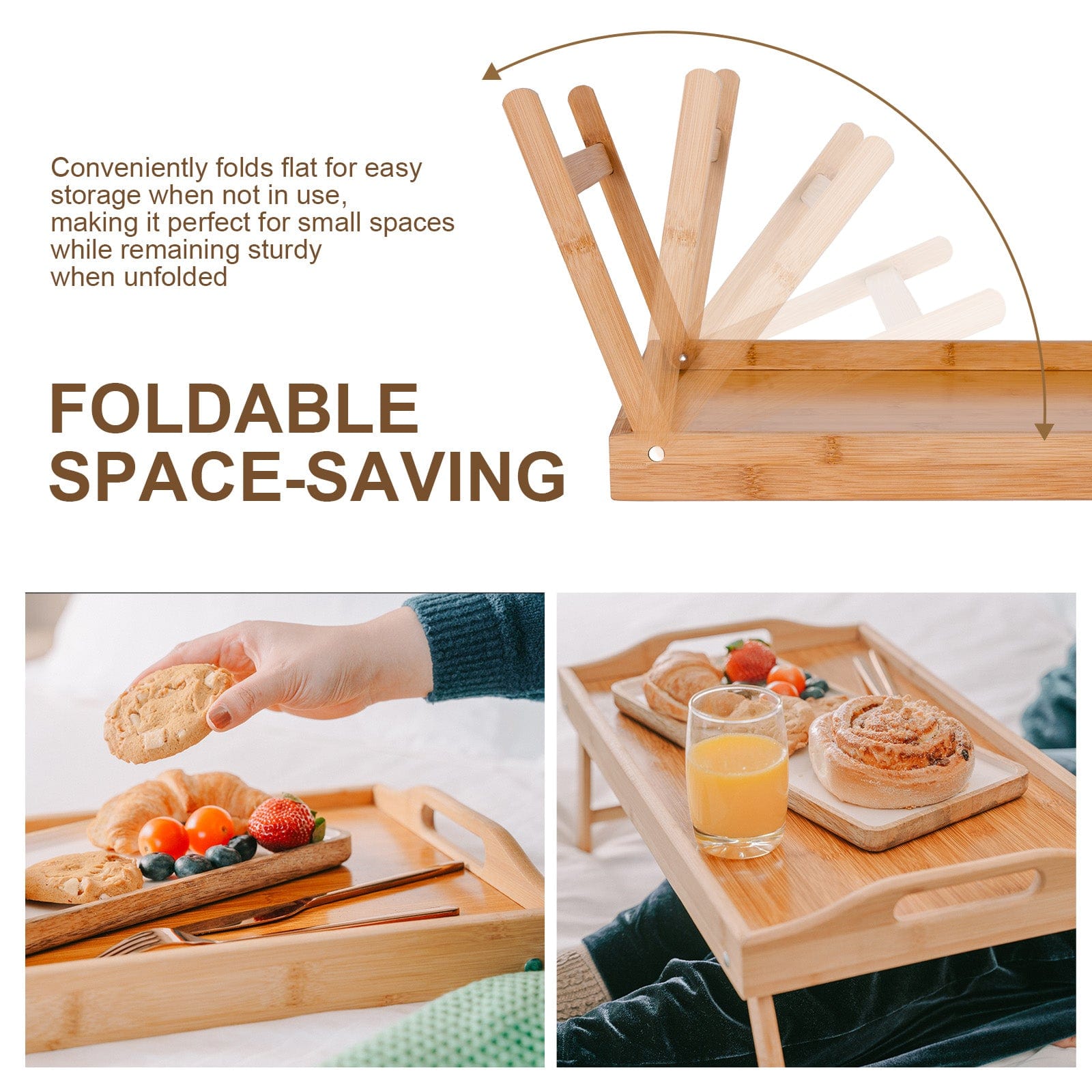 Living Today Homewares Foldable Bamboo Bed Tray / Breakfast Serving Table